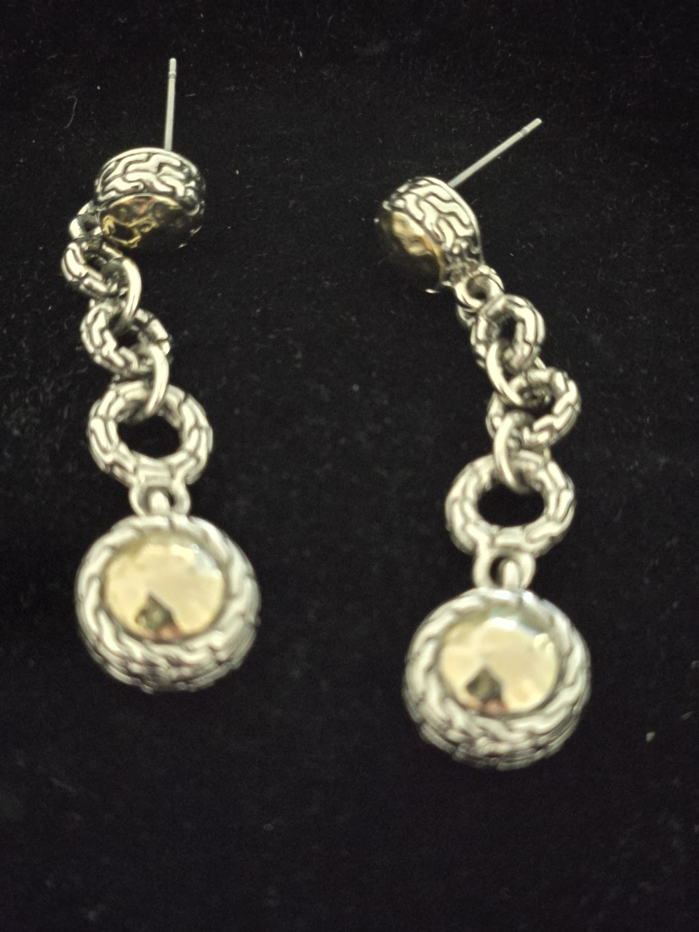 Silver Tone Drop Earrings with Gold-Tone Accents